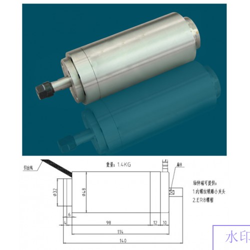 100w 0.1kw ER8 60000rpm Precision High Speed spindle motor nature cooling 36VAC 1.5A 1000HZ 48mm 2 bearings CNC Router
