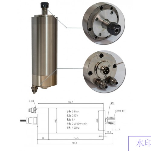 1HP 0.8kw 24000RPM ER11 water cooling Woodworking AC Spindle motor 62mm 2 bearings 220VAC 5A 400hz CNC Router